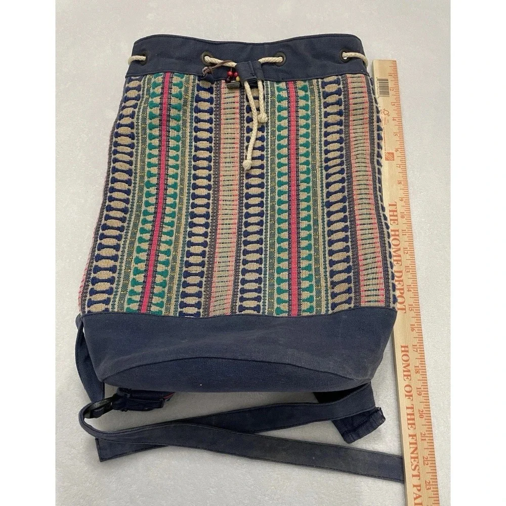 Vintage 90's Drawstring Backpack Boho Southwestern Tribal Woven Rucksack Catori